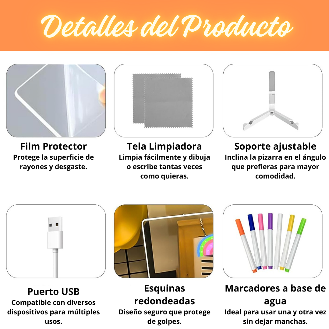 Pizarra LED de colores para niños/as